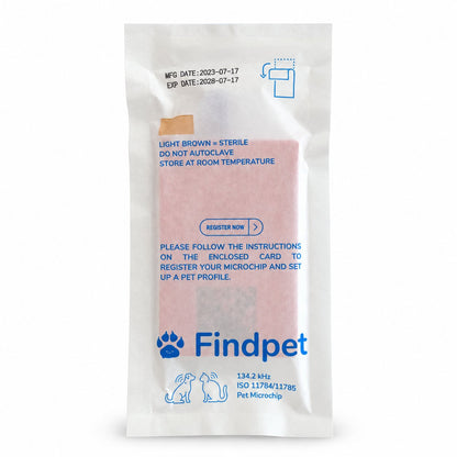 Findpet ISO pet microchip sterile pouch, reverse side