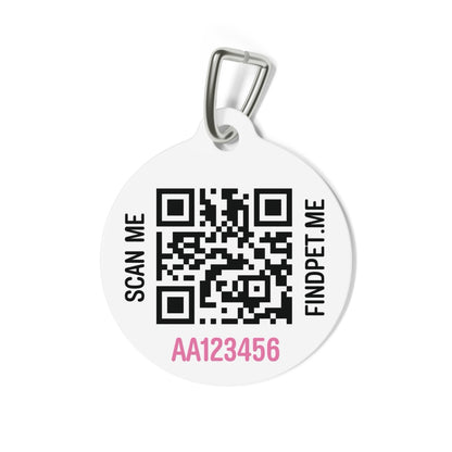 Pink Findpet 33 mm smart pet ID tag with QR code