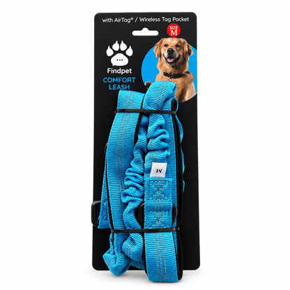 Light blue Findpet adjustable shock-absorbing dog leash