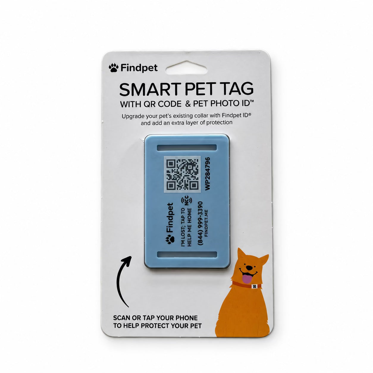 Light blue Findpet silicone QR and NFC pet ID tag, size medium